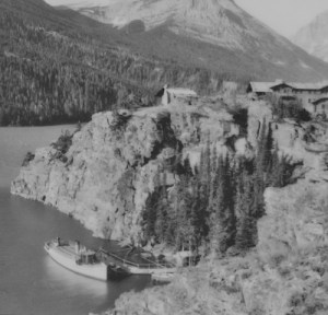 Going-to-the-Sun Chalets and Boat Launch on St. Mary Lake, ca 1914. Photograph by R.E. Marble