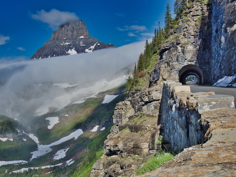 The East Tunnel on the Going-to-the-Sun Road and Clements Mountain Glacier National Park