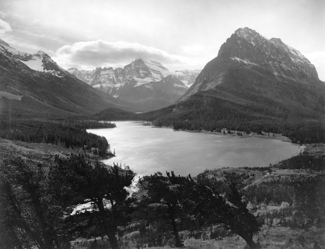 Glacier National Park historic photograph of Swiftcurrent Lake