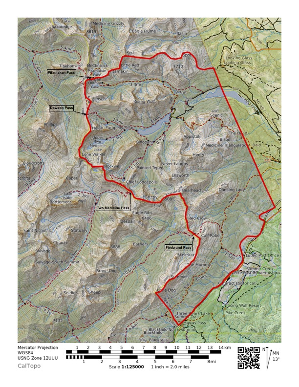 Glacier National Park, Two Medicine Region map