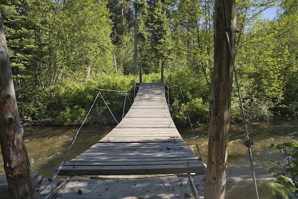Suspension bridge over Akokala Creek in Glacier National Park.